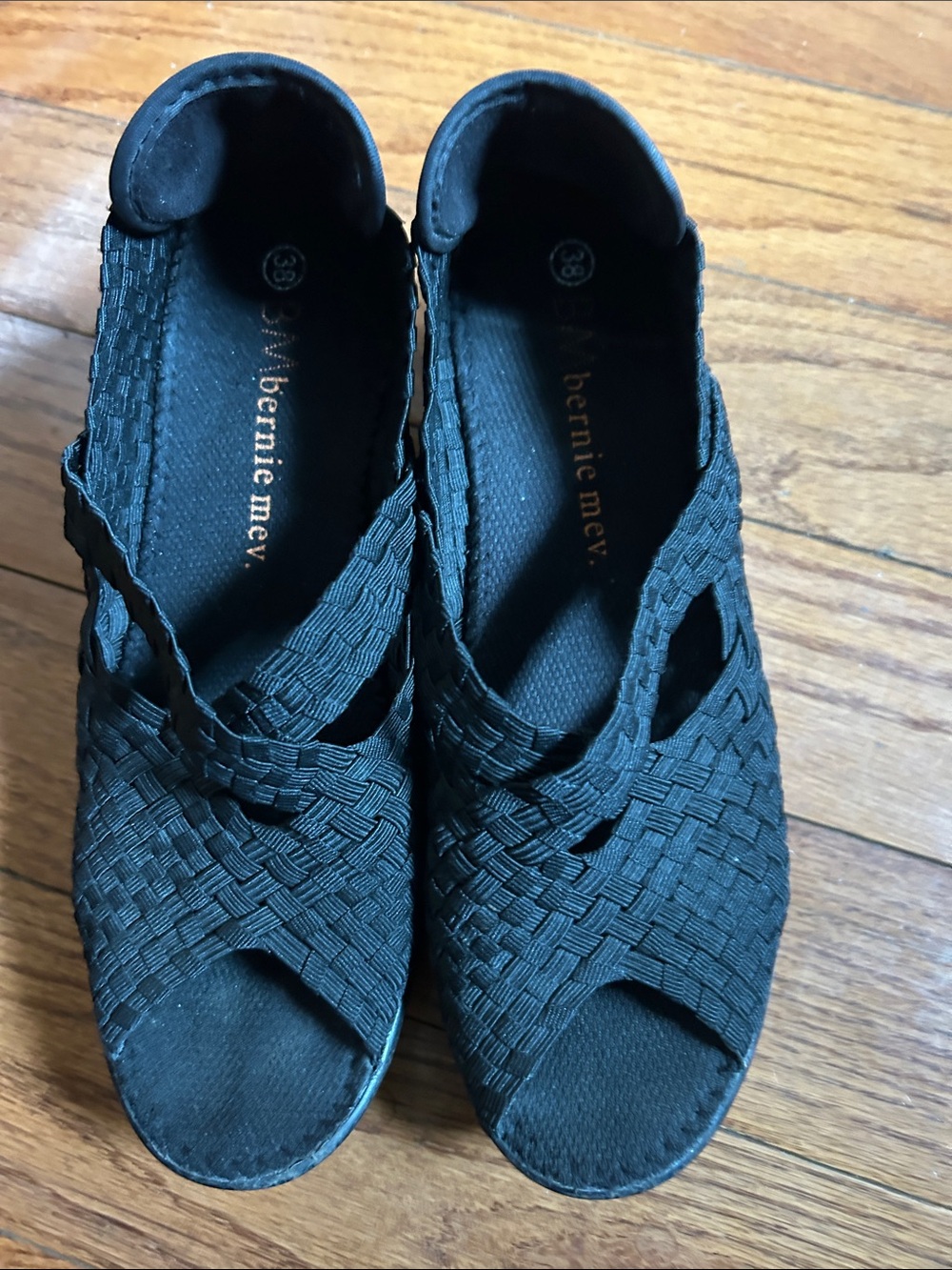bernie mev. Black Woven Elastic Mary Jane Sandals